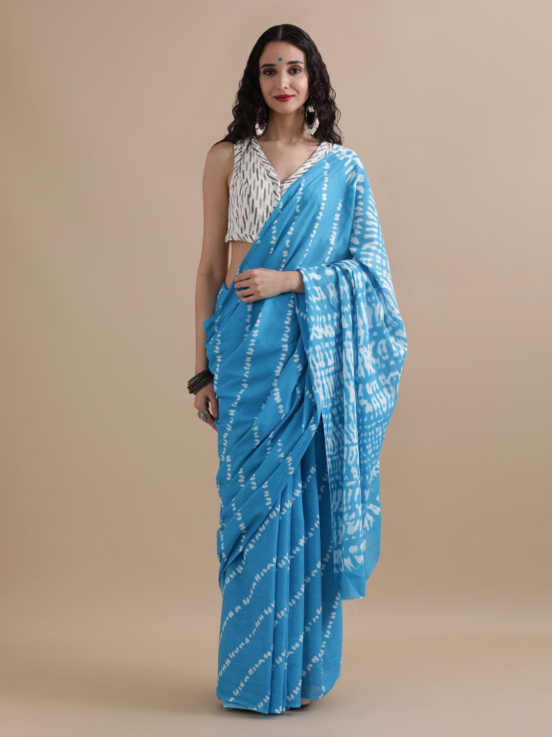 

Jaipur Kurti Leheriya Pure Cotton Saree, Blue