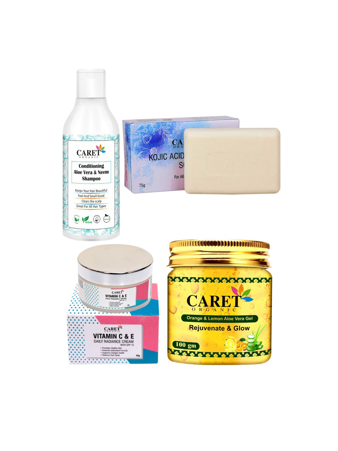 

CARET ORGANIC Set of 4 Bath and Body Combo, White