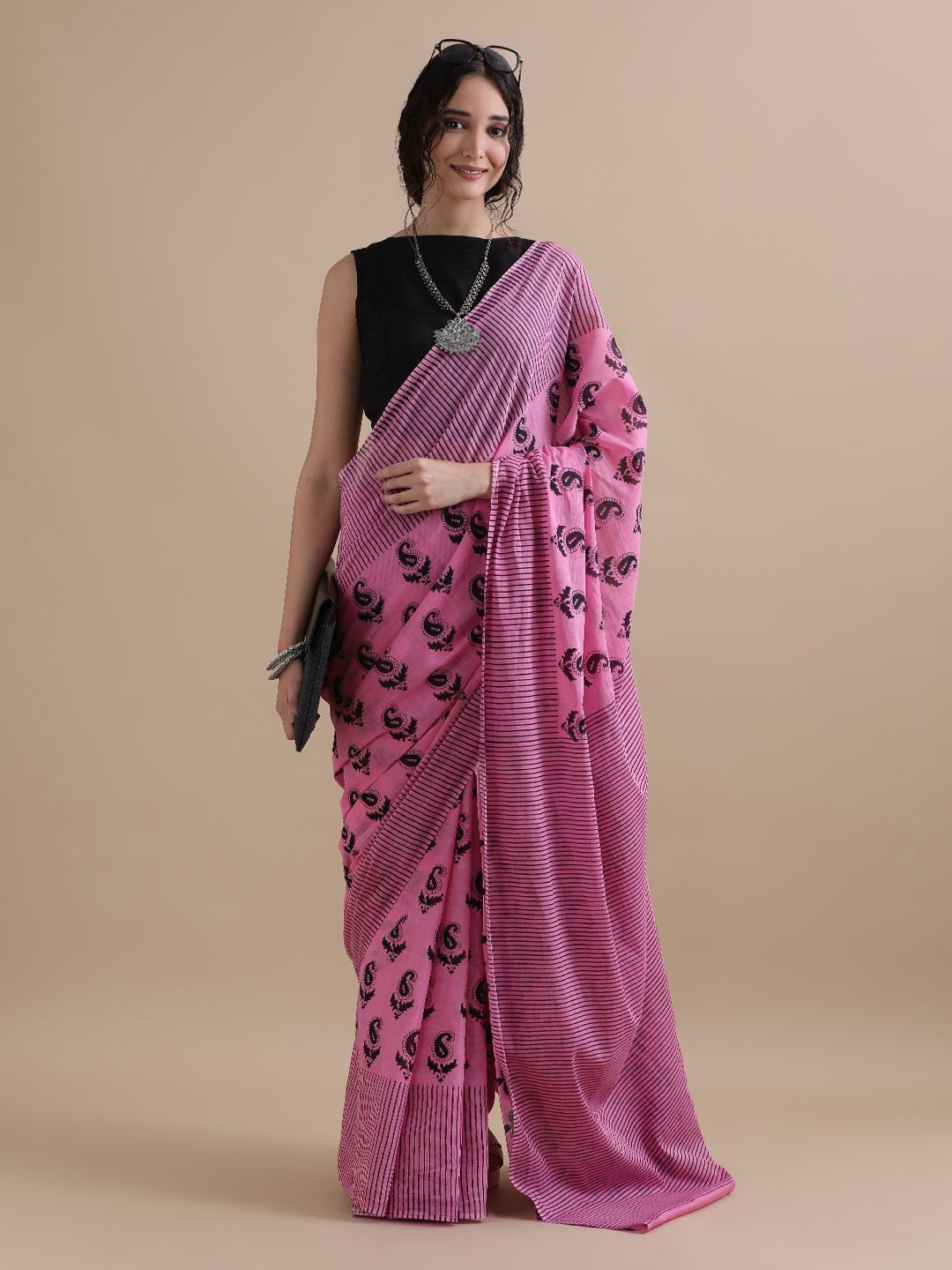 

Jaipur Kurti Printed Pure Cotton Saree, Pink