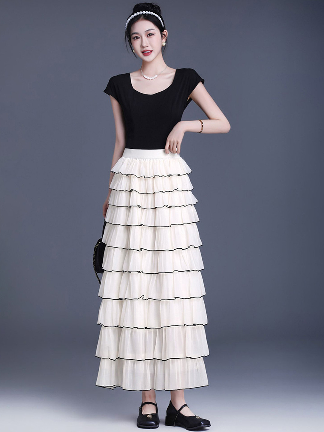 

LULU & SKY Women Flared Maxi Skirts, Beige