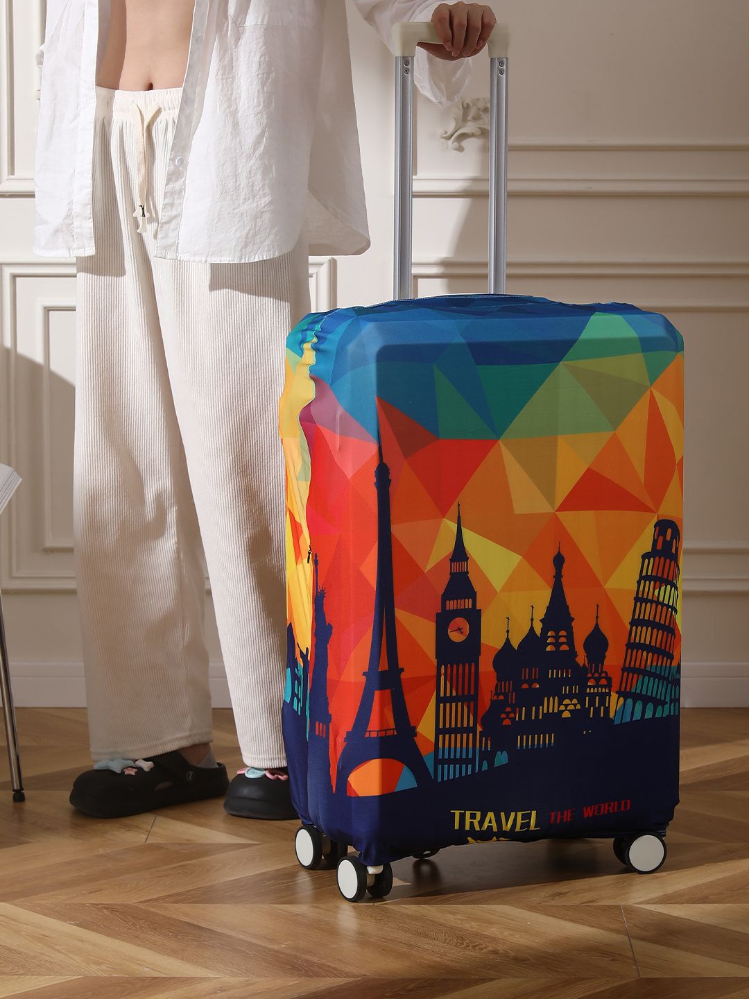 

HOKIPO Graphic Across Globe Printed Small Trolley Suitcase Cover, Blue