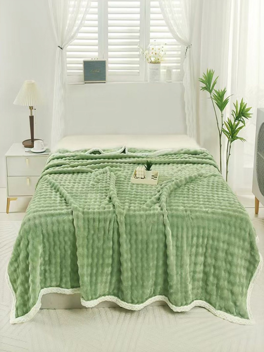 

JC HOME Green AC Room 300 GSM Double Bed Blanket