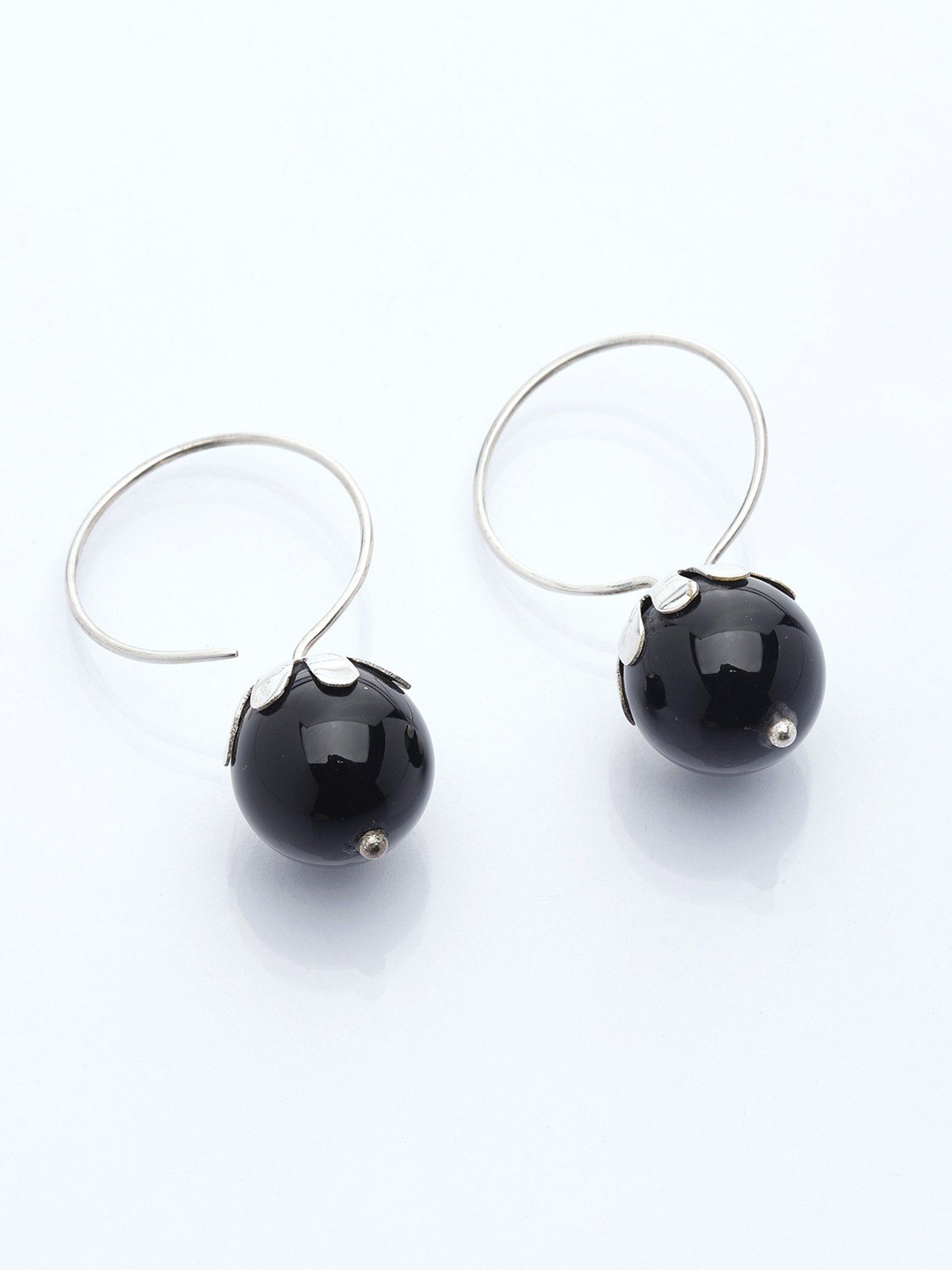 

Exotic India Silver-Plated Onyx Contemporary Drop Earrings, Black