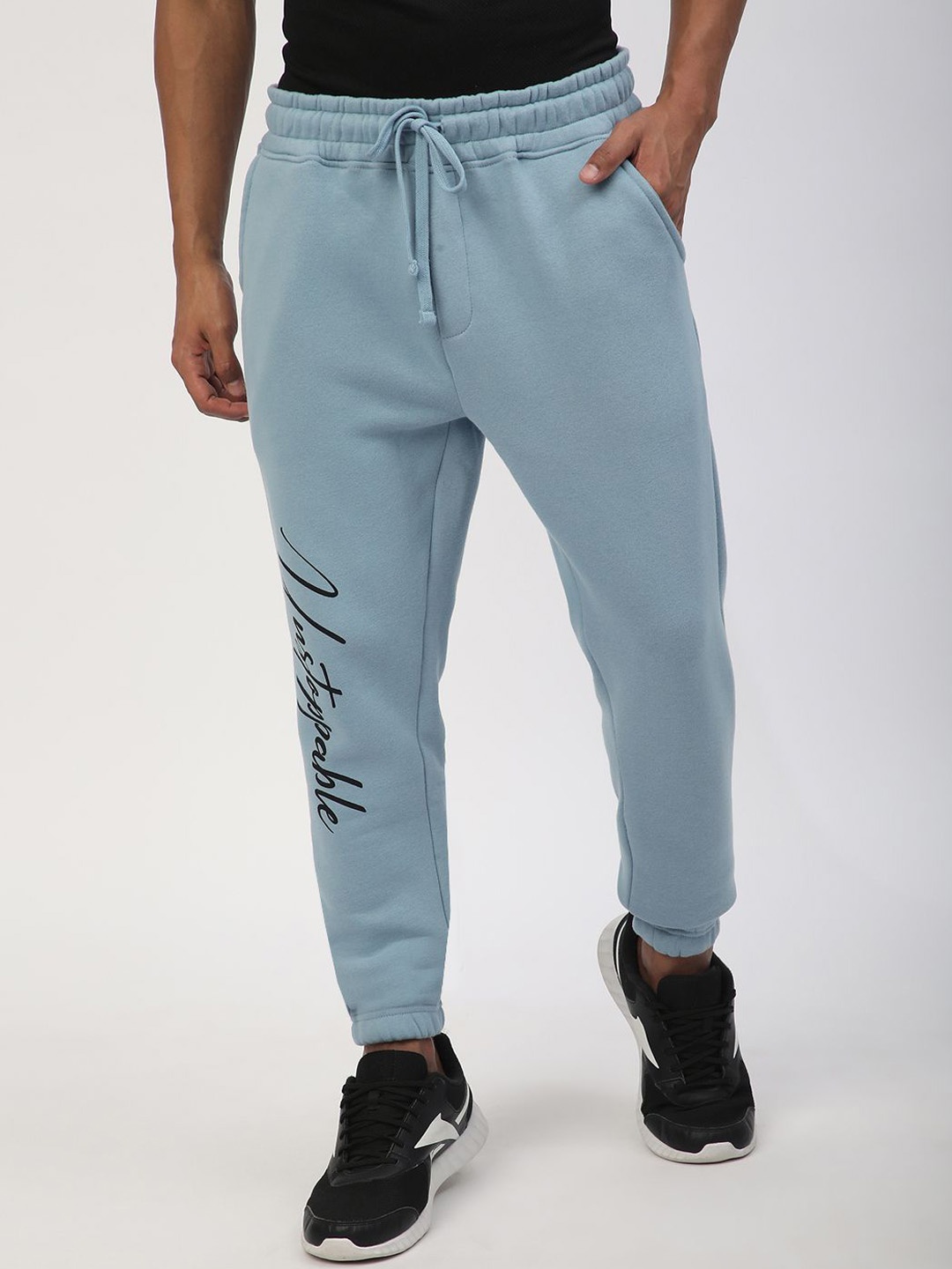 

R&B Men Typography Printed Cotton Mid-Rise Joggers, Blue