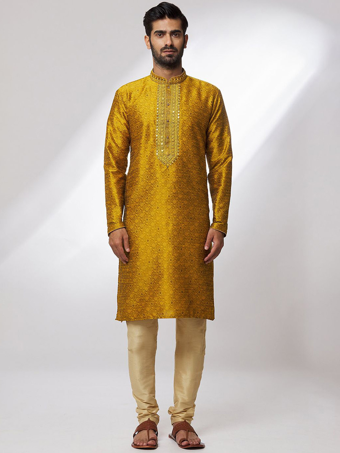 

Samyukta Singhania Floral Woven Design Straight Kurta with Churidar, Gold