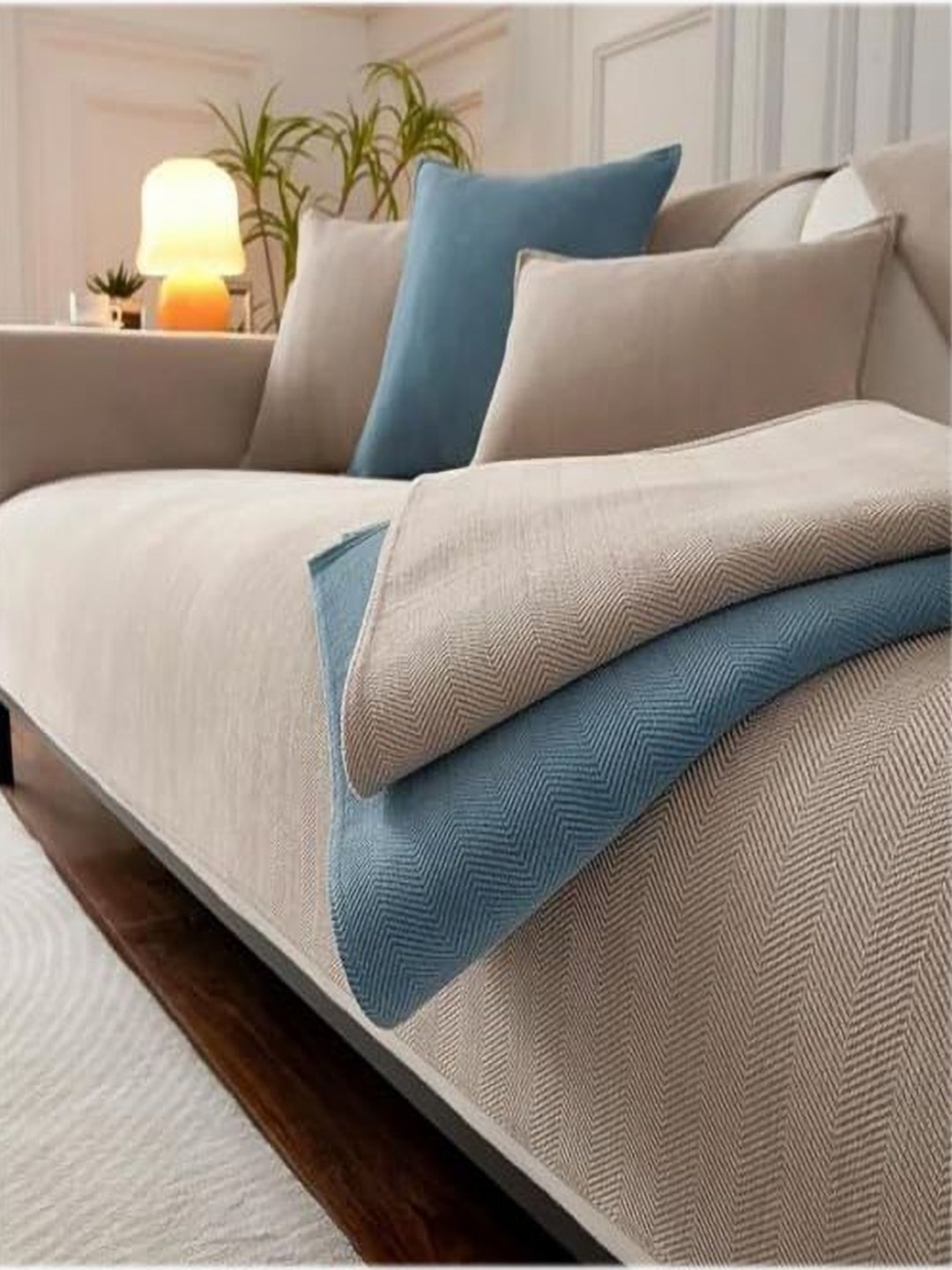 

HOUSE OF QUIRK Single Seater Herringbone Chenille Fabric Anti-Slip Stretch Sofa Slipcover, Beige