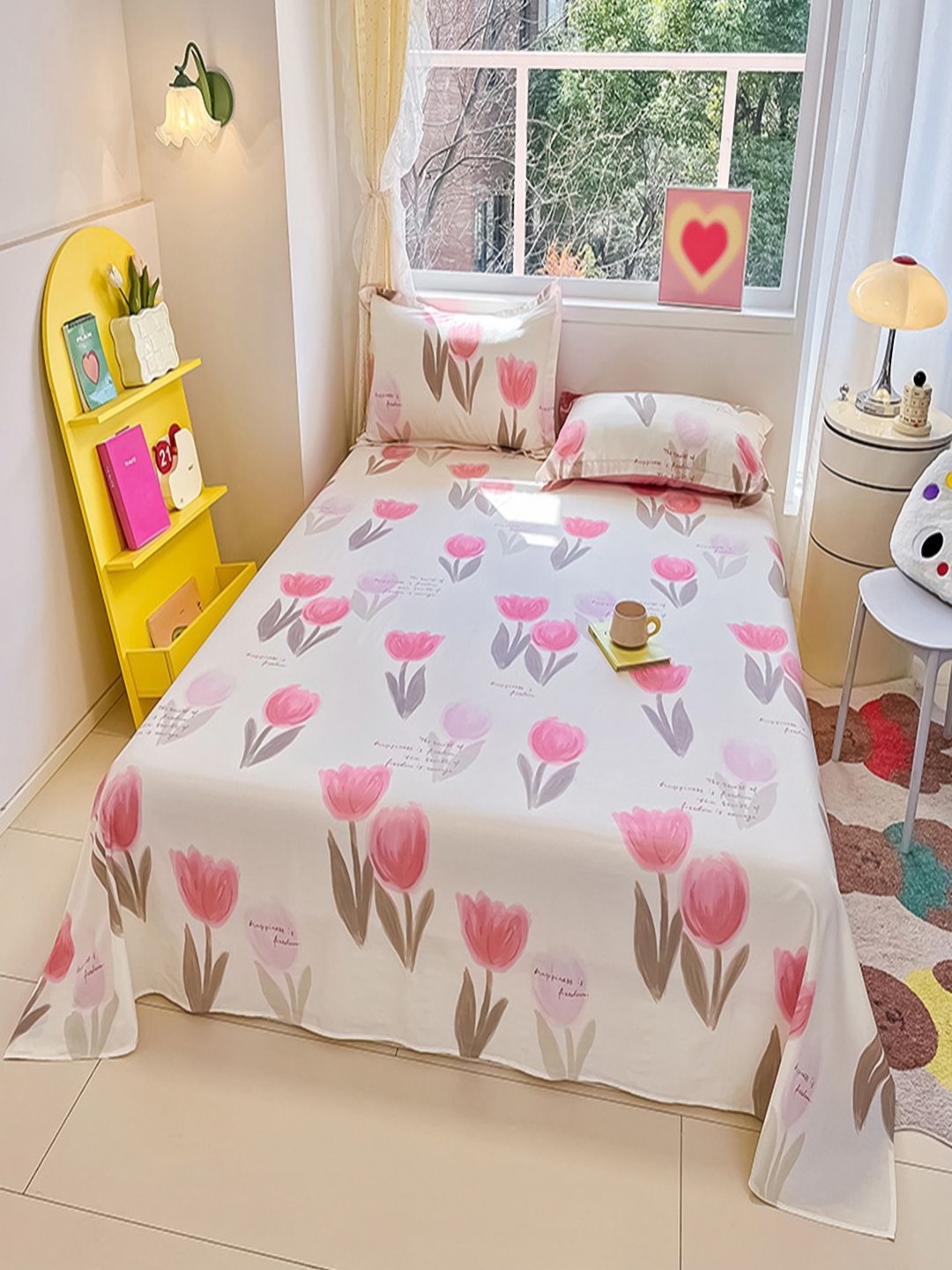

JC HOME White & Pink Floral Pure Cotton 220 TC Single Bedsheet Set 1.60 m x 2.30 m