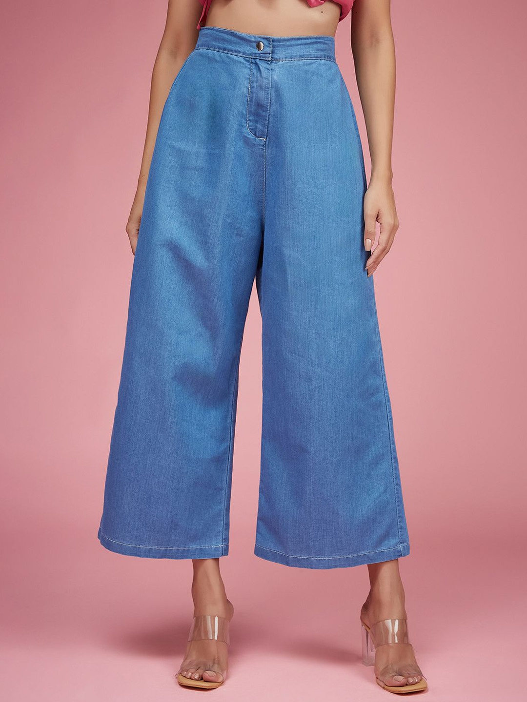 

Miss Chase Women Wide Leg High-Rise Cotton Jeans, Blue