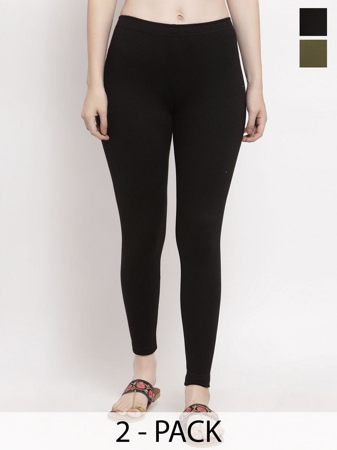

Trend Level Women Pack Of 2 Ankle Length Slip On Leggings, Black