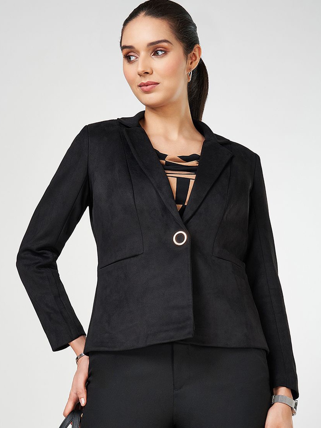 

Annabelle by Pantaloons Women Crop Tailored Jacket, Black