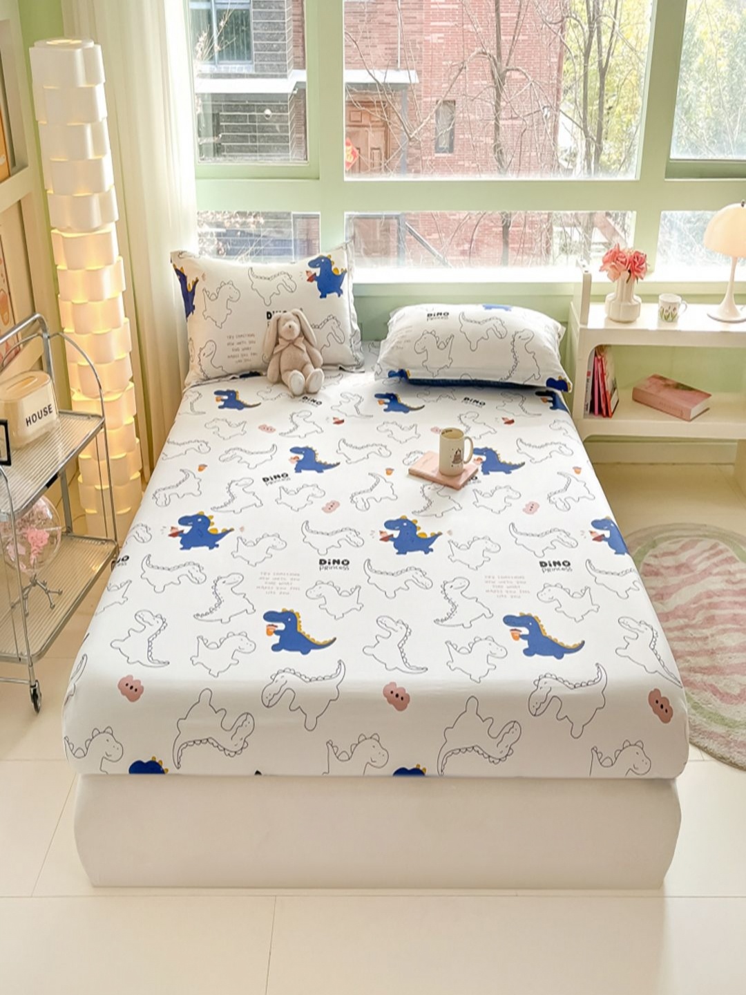 

JC HOME White & Blue Cartoon Characters Pure Cotton 220 TC Queen Bedsheet Set 1.50 m x 2 m