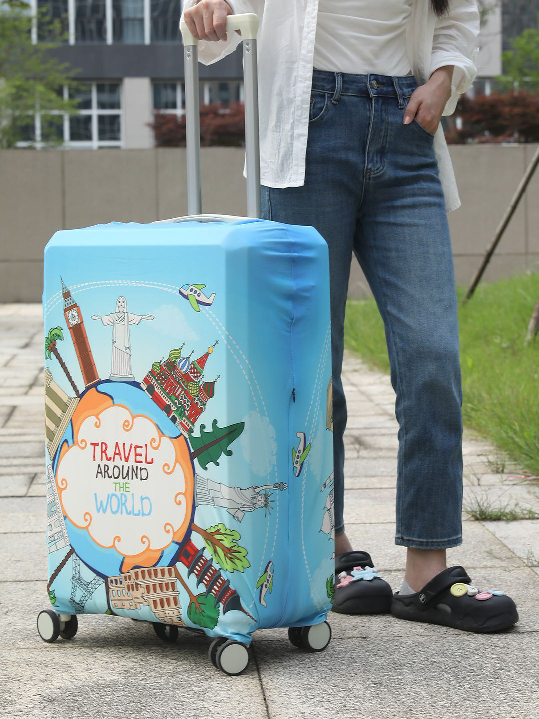 

HOKIPO Unisex 180gsm Printed Durable Suitcase Cover for Trolley Suitcase, Blue