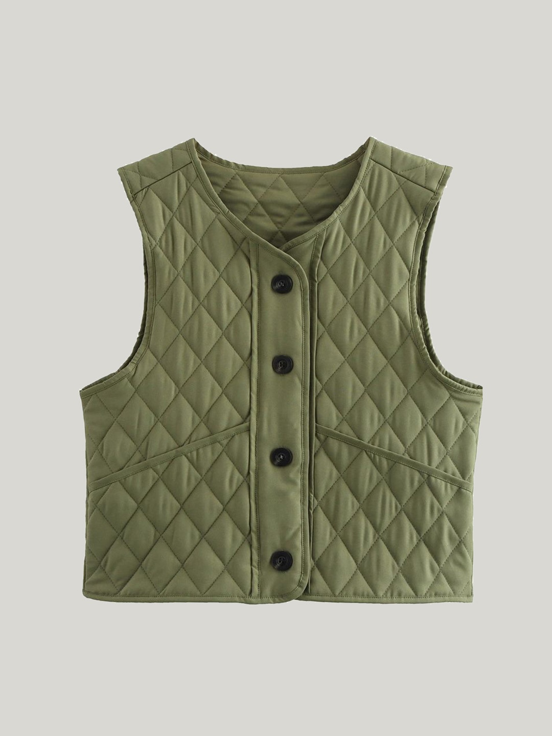 

LULU & SKY Women Collarless Solid Casual Quilted Jacket, Green