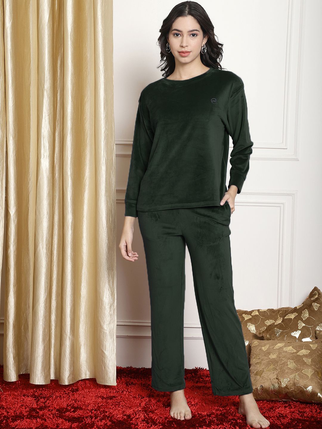 

Aerowarm Women Round Neck Night suit, Green