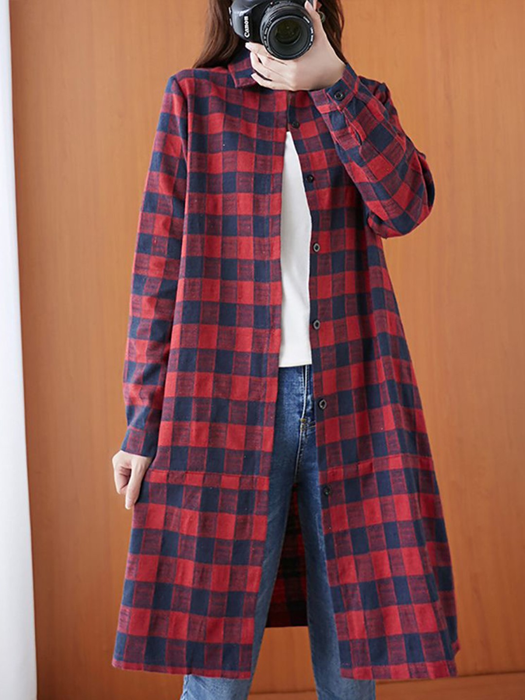 

StyleCast x Revolte Women Spread Collar Solid Cotton Oversized Casual Shirt, Red