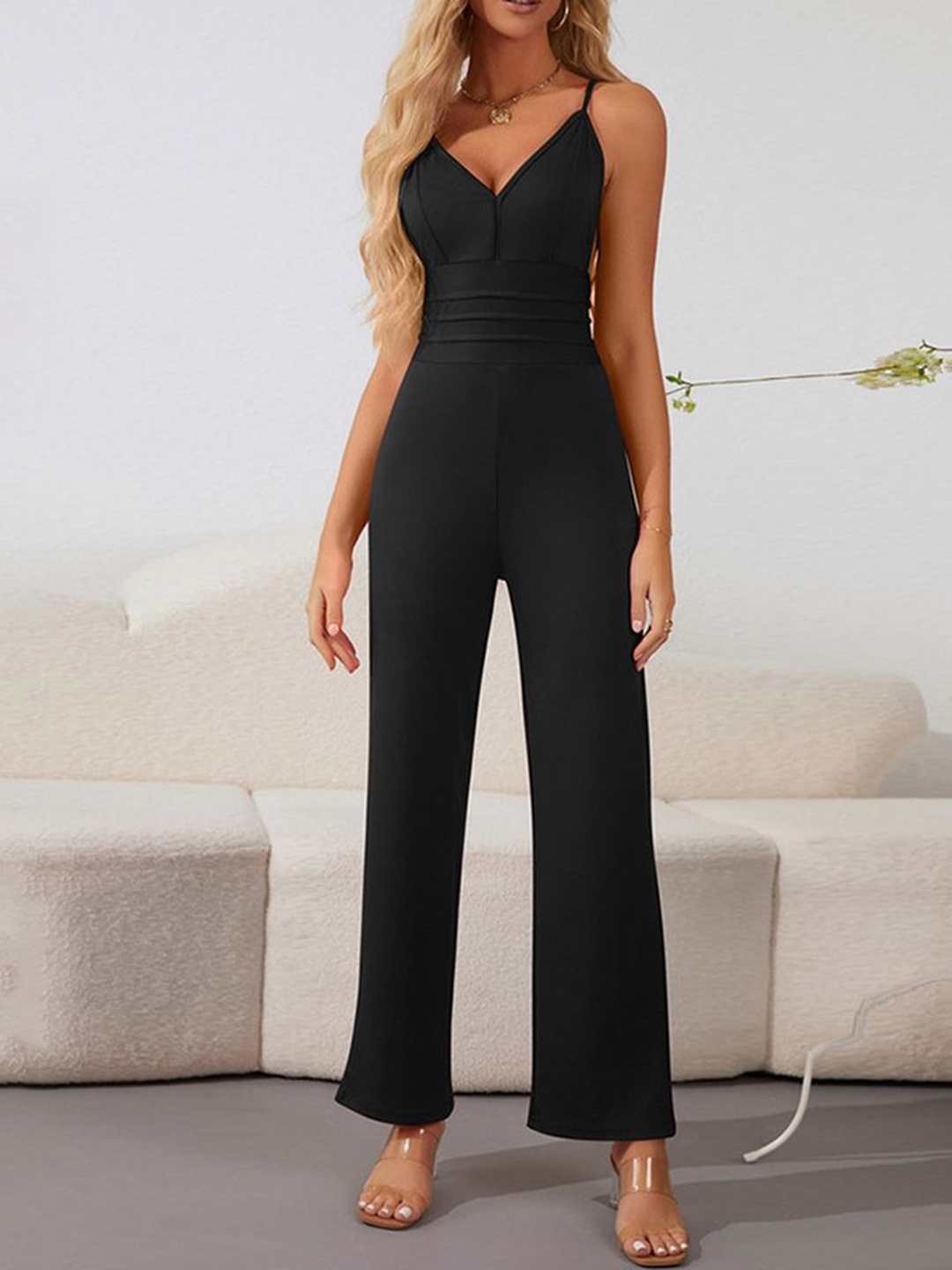 

LULU & SKY Women Shoulder Straps Basic Jumpsuit, Black