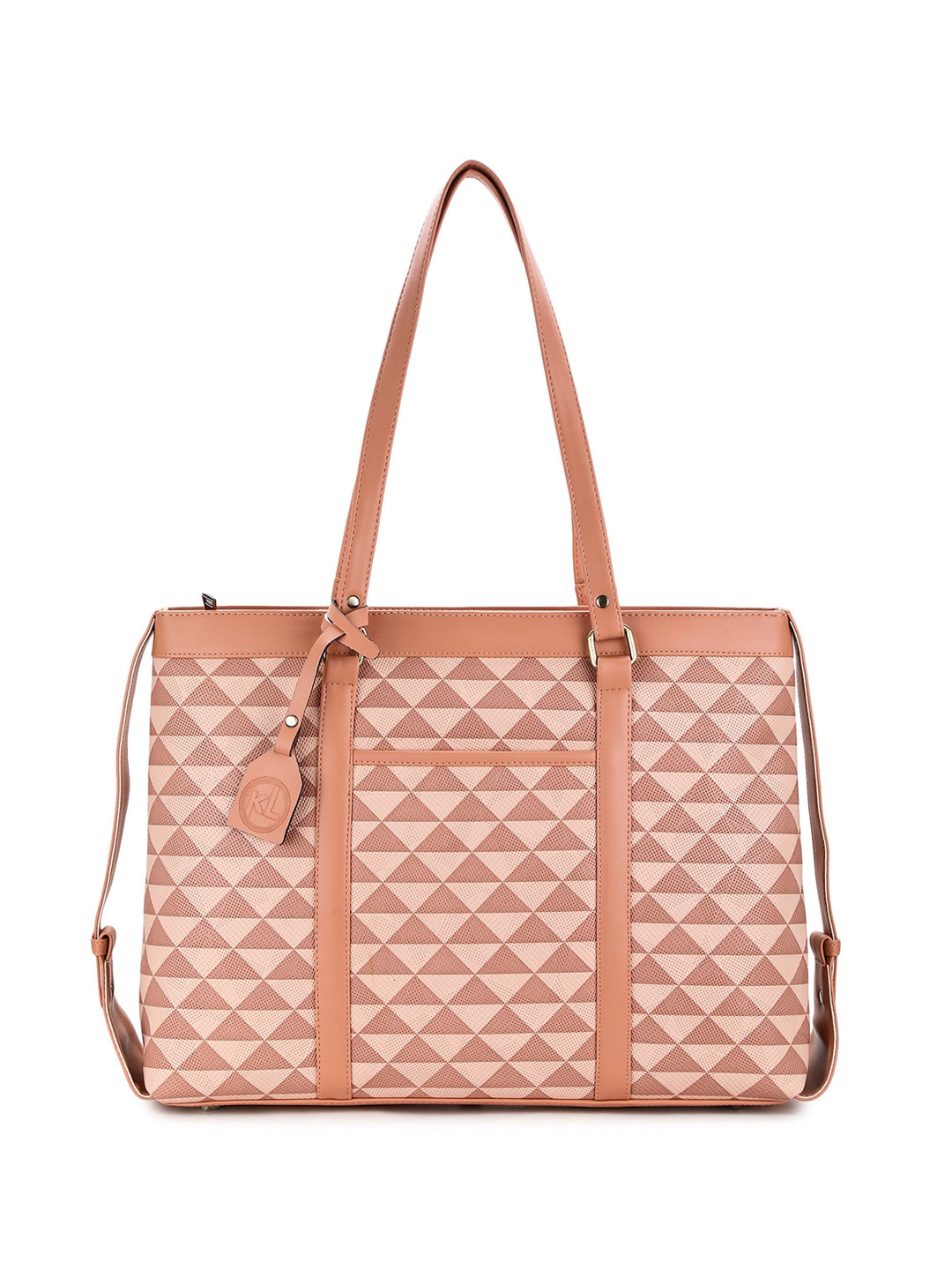 

K London Women Geometric Printed Structured Shoulder Bag, Beige