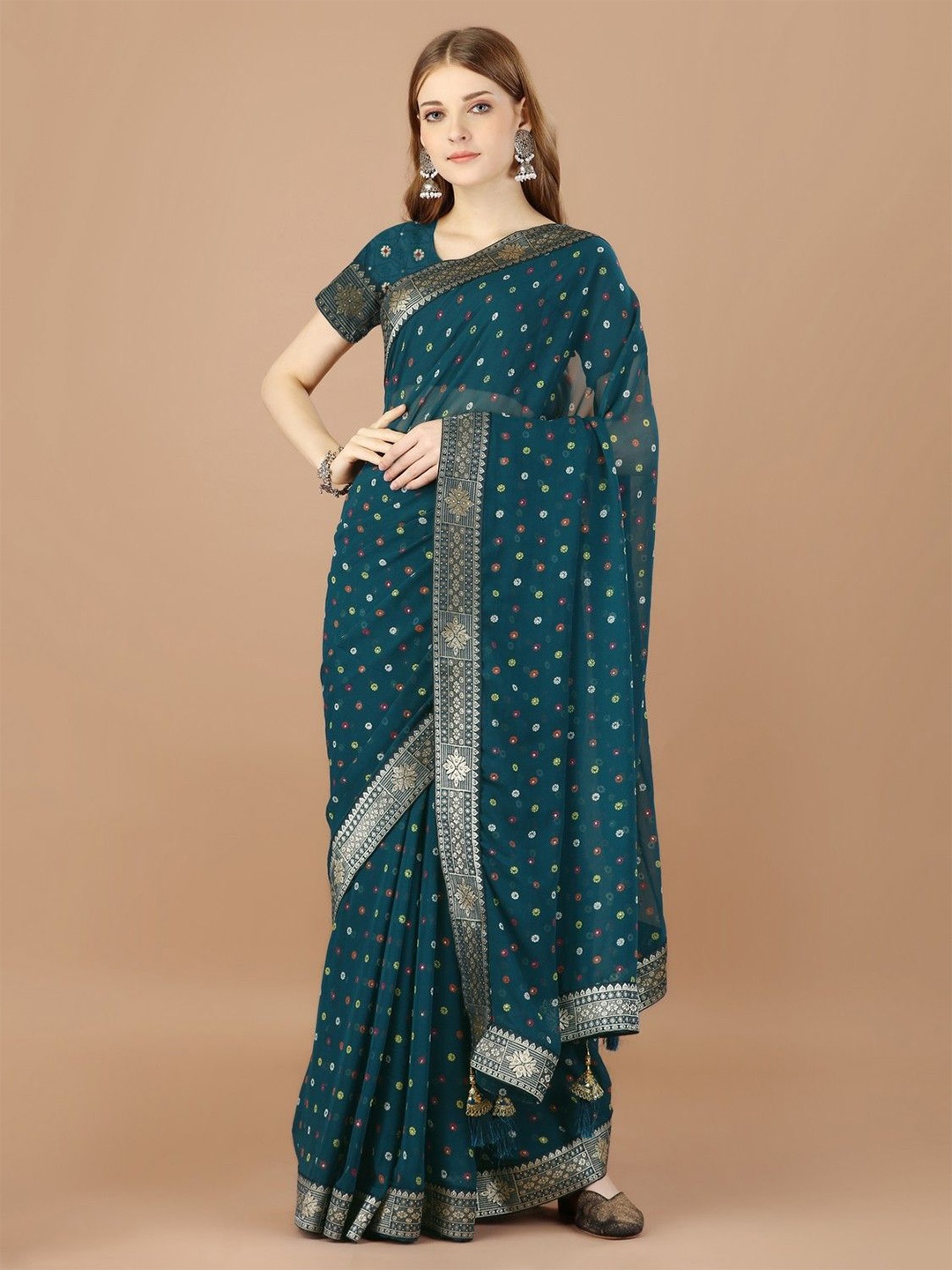 

DIVASTRI Ethnic Motifs Saree, Turquoise blue