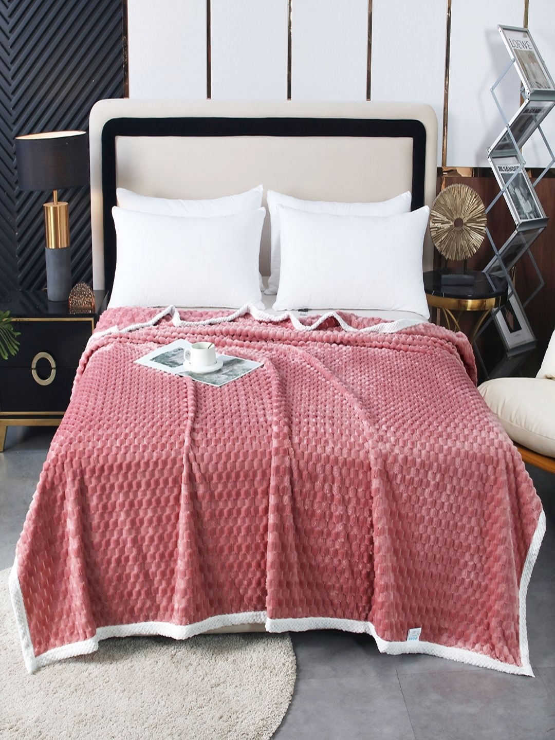 

JC HOME Pink Checked AC Room 300 GSM Single Bed Blanket