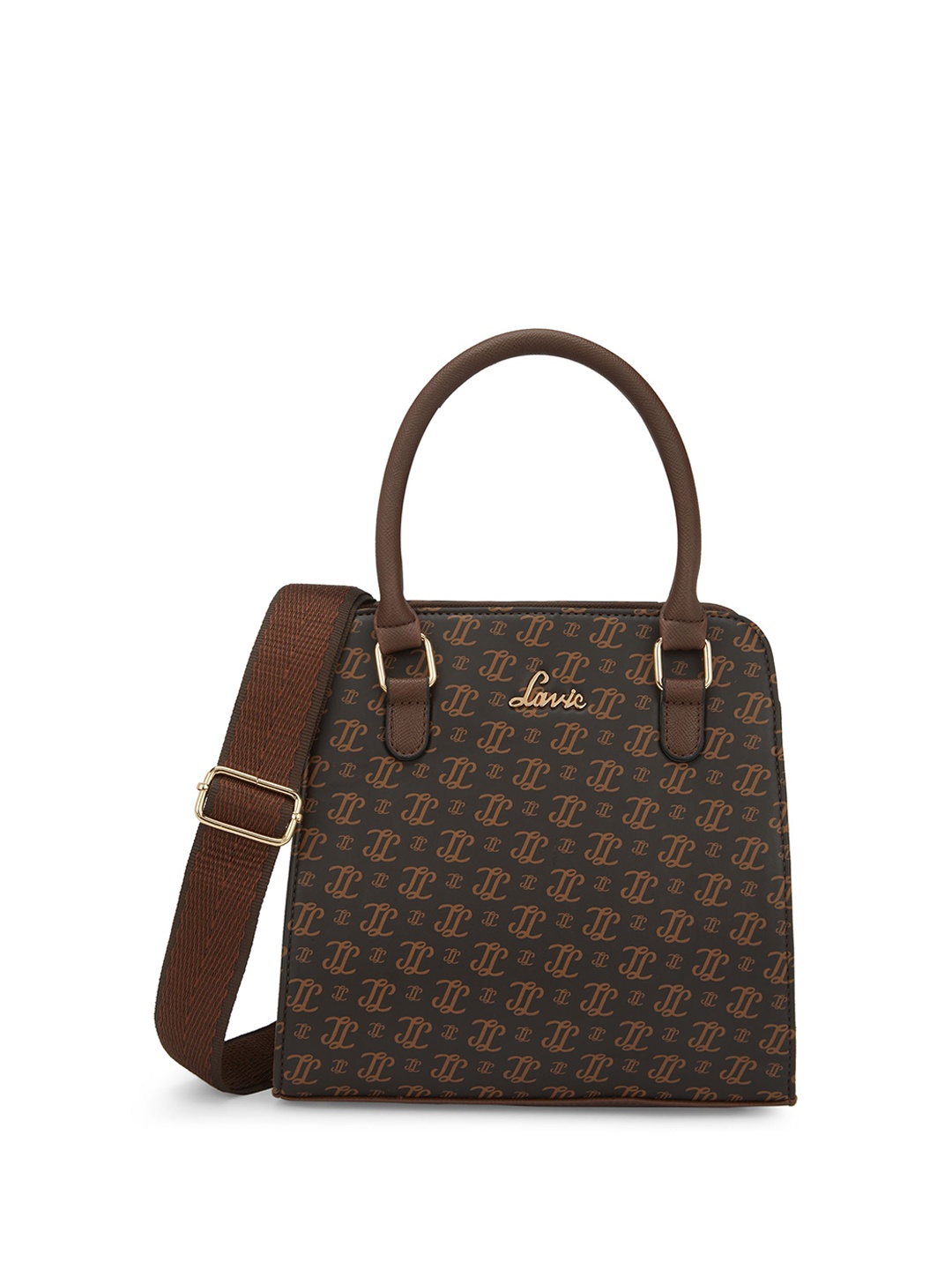

Lavie Women Brand Logo Printed Structured Handheld Bag, Brown