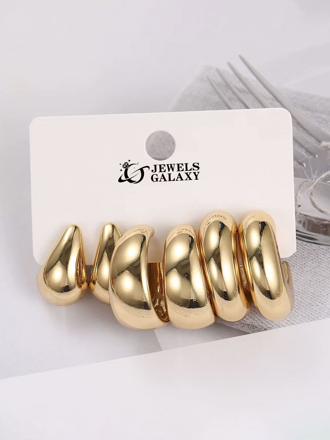 

Jewels Galaxy Pack Of 6 Gold Plated Contemporary Half Hoop Earrings