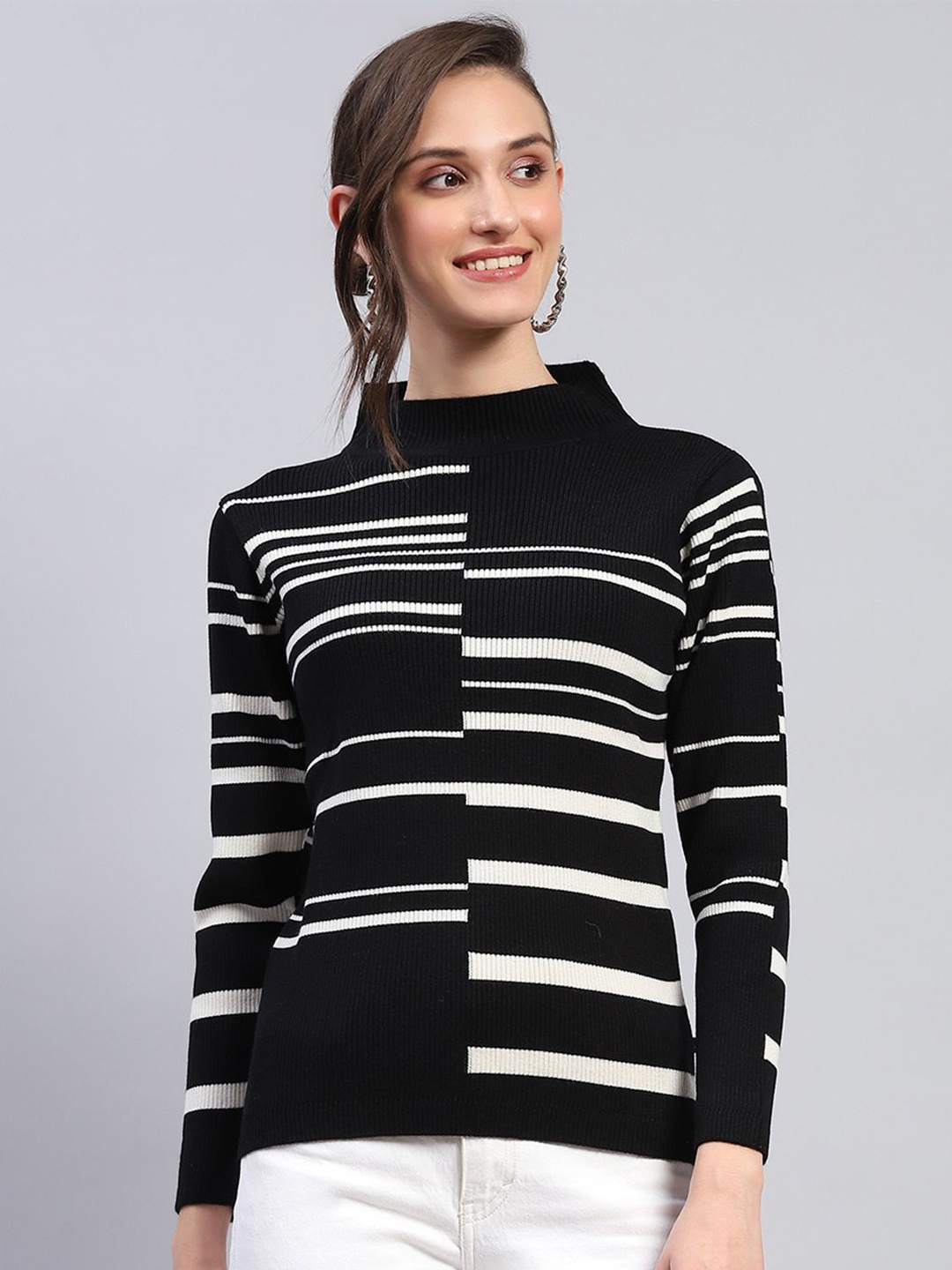 

Monte Carlo Women Self Design High Neck Woollen Top, Black
