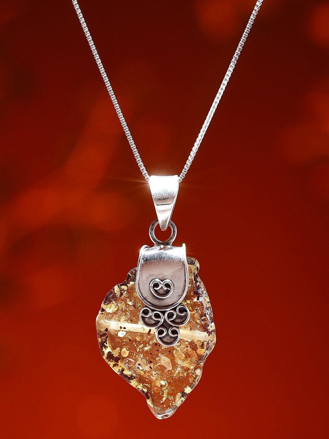 

Exotic India Stainless Steel Silver-Plated Lemon Topaz Contemporary Pendant