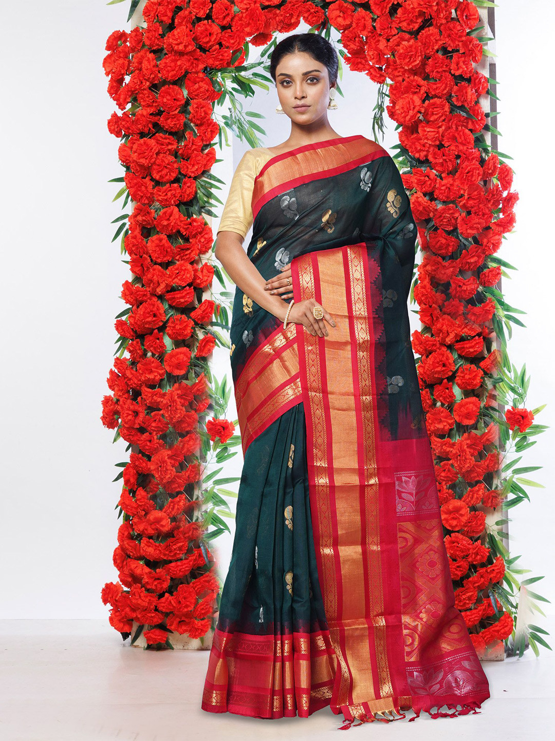 

Unnati Silks Pure Silk Handloom Kanjeevaram Saree, Green