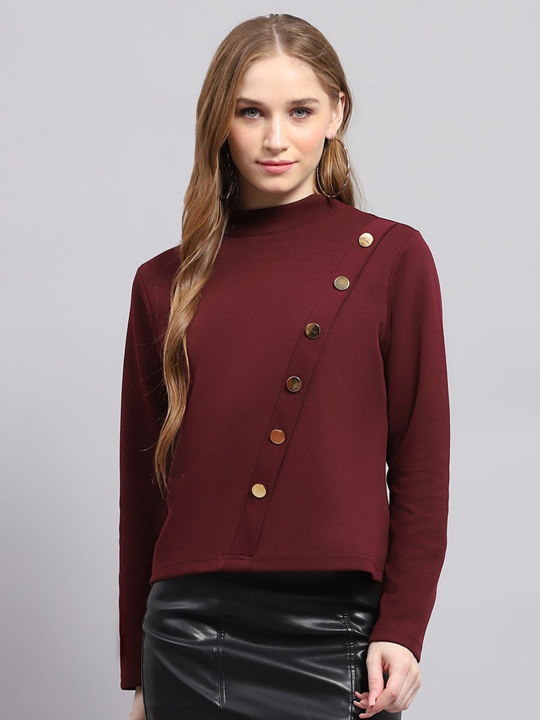 

Monte Carlo Women Round Neck Regular Top, Maroon