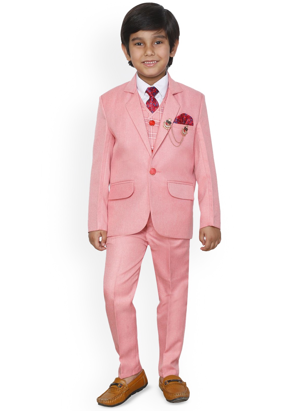 

BAESD Boys 4 Piece Single-Breasted Regular Fit Suit, Pink