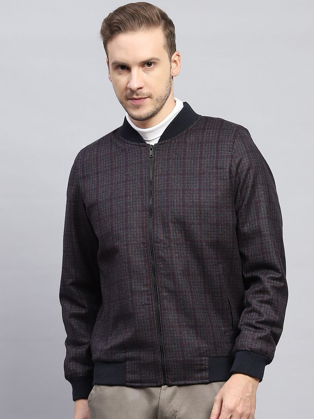 

Monte Carlo Men Checked Open Front Jacket, Maroon