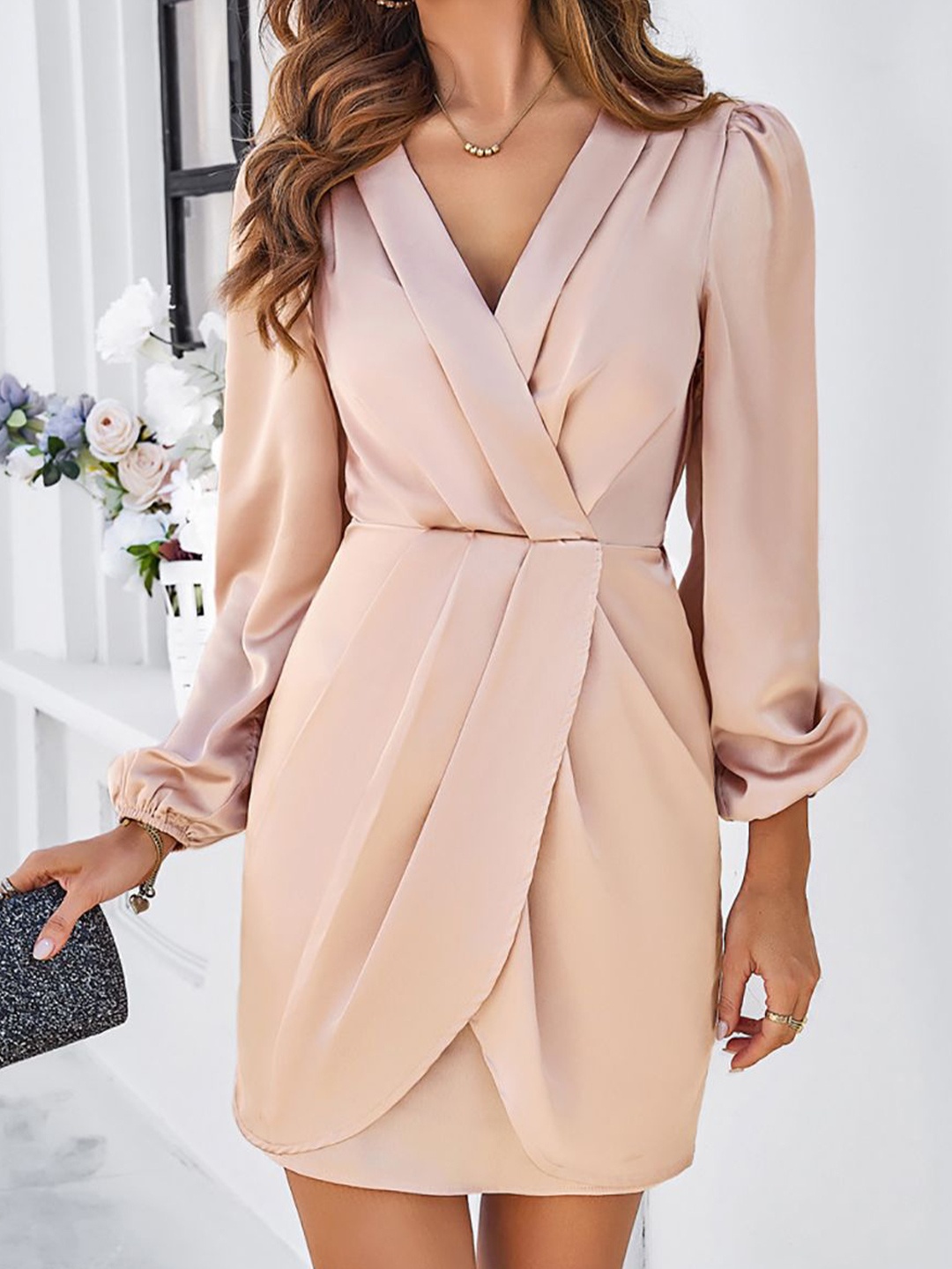 

StyleCast x Revolte Women Solid Wrap Dress, Beige