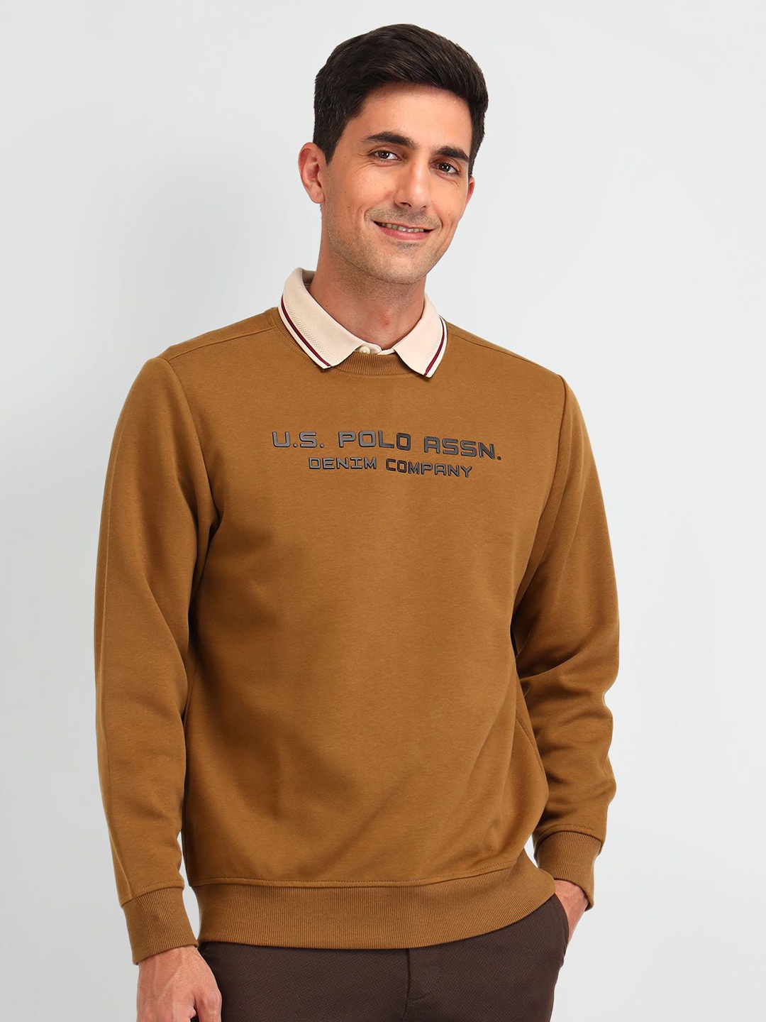 

U.S. Polo Assn. Denim Co. Men Cotton Brand Logo Printed Sweatshirt, Beige