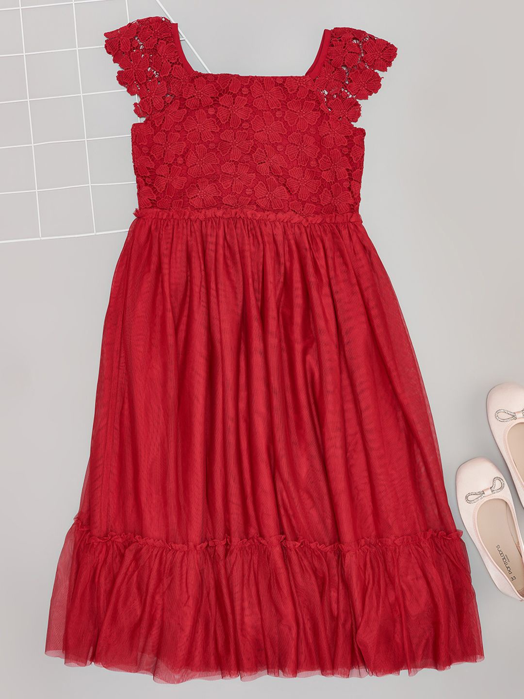 

Pantaloons Junior Girls Cotton Fit & Flare Dress, Red
