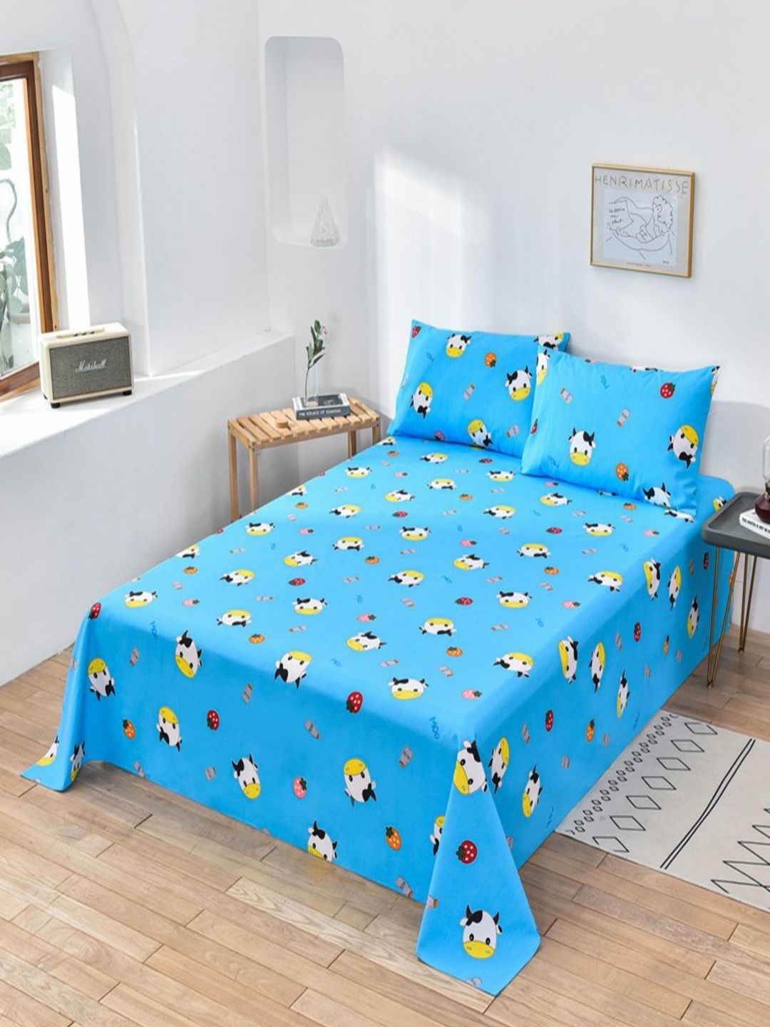 

JC HOME Blue Cartoon Characters Pure Cotton 230 TC Single Bedsheet Set 1.50 m x 2.30 m