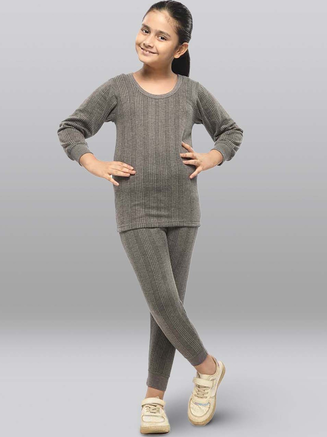 

INFERNO Girls Cotton Striped Thermal Set, Charcoal