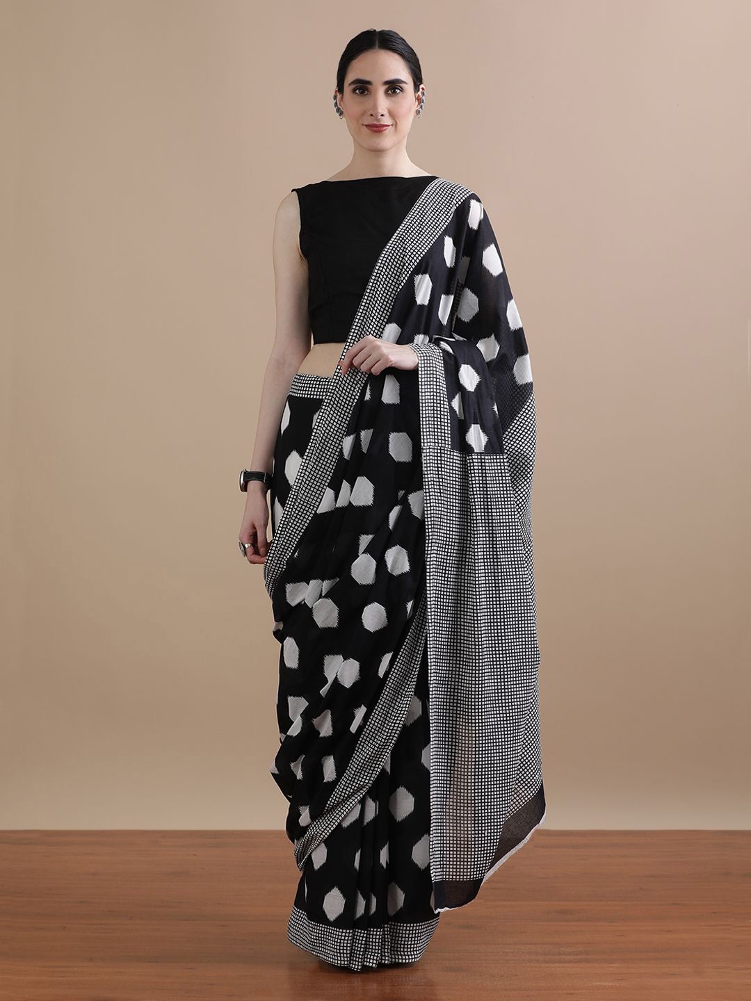

Jaipur Kurti Printed Pure Cotton Saree, Black