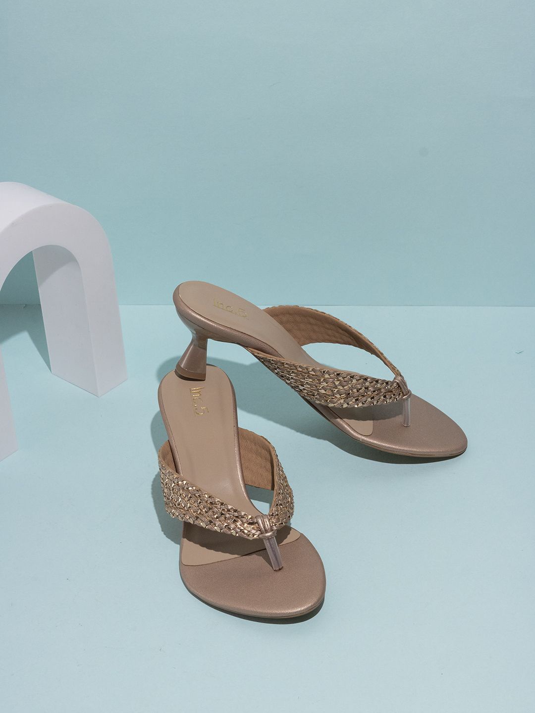 

Inc 5 Women Western - Embellished Kitten Heel Sandals, Rose gold