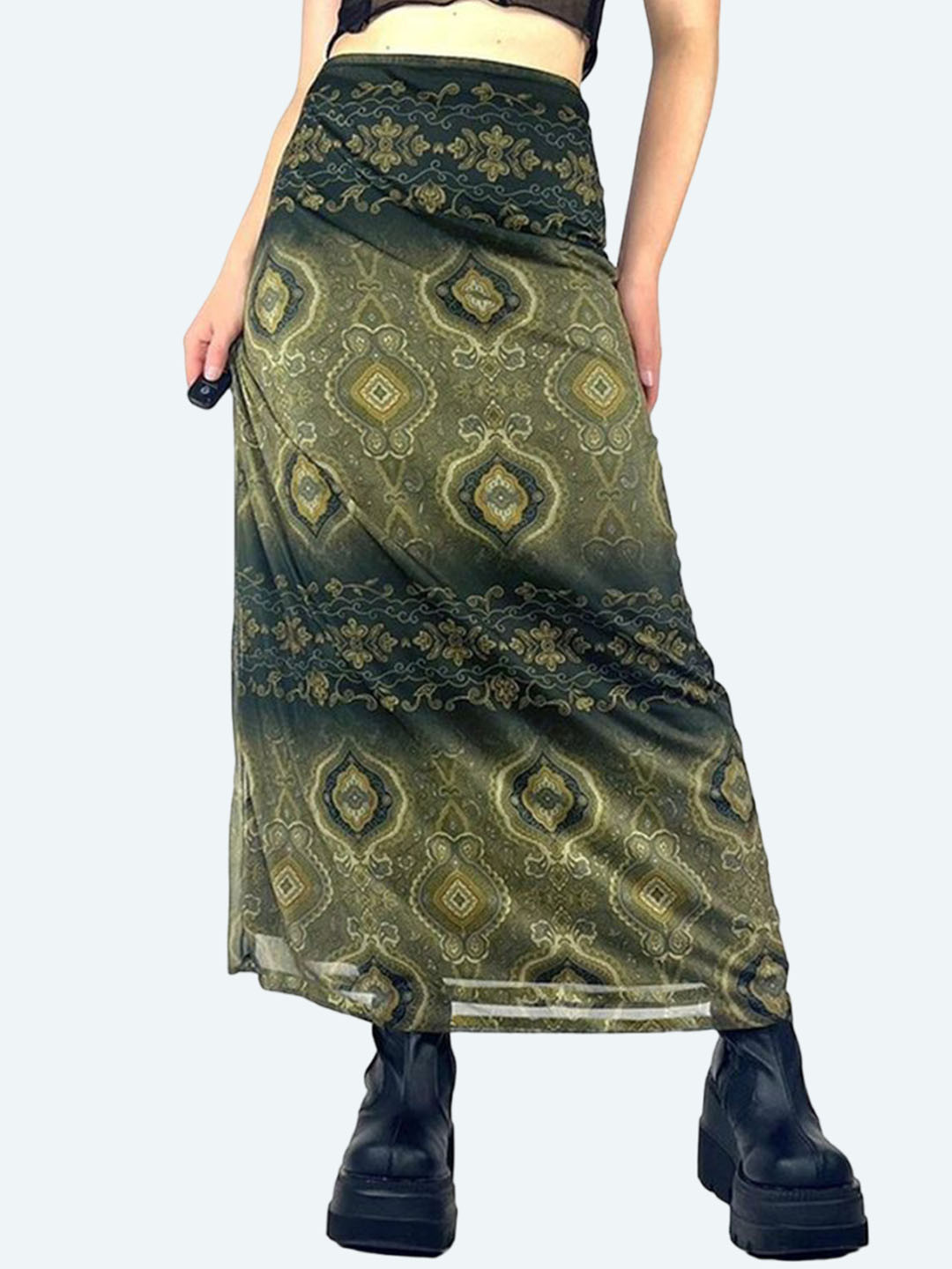 

LULU & SKY Women Printed Straight Maxi Skirts, Green