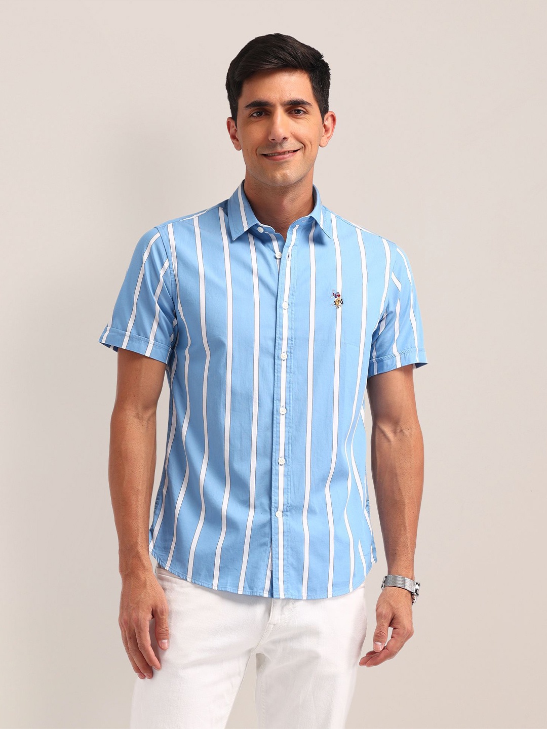

U.S. Polo Assn. Men Classic Opaque Striped Casual Shirt, Blue