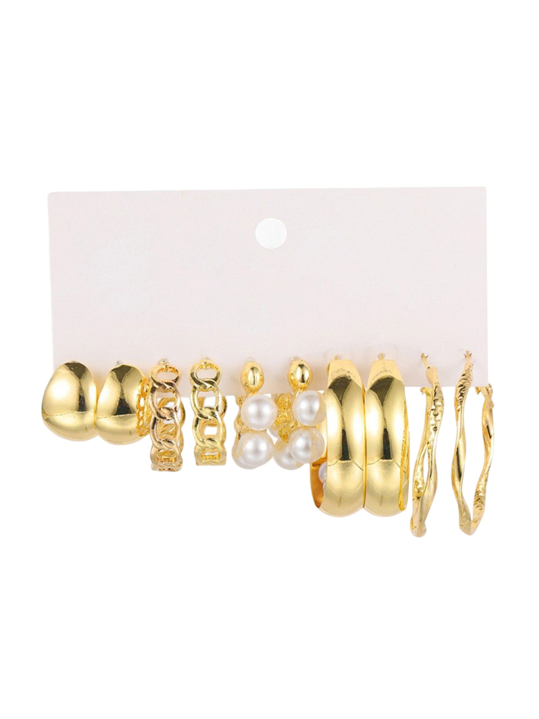 

Jewels Galaxy Pack Of 10 Gold Plated Pearls Studded Contemporary Half Hoop Earrings