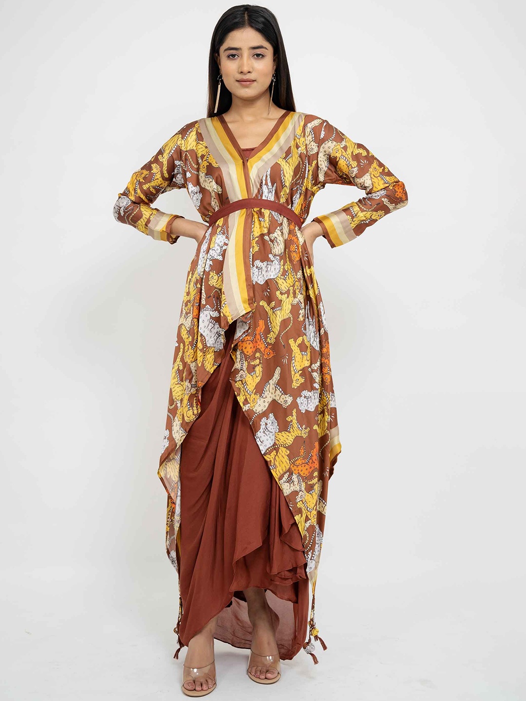 

AFFAIRE'S BY LEVELL5 Printed Tunic With Skirt Co-Ords, Brown