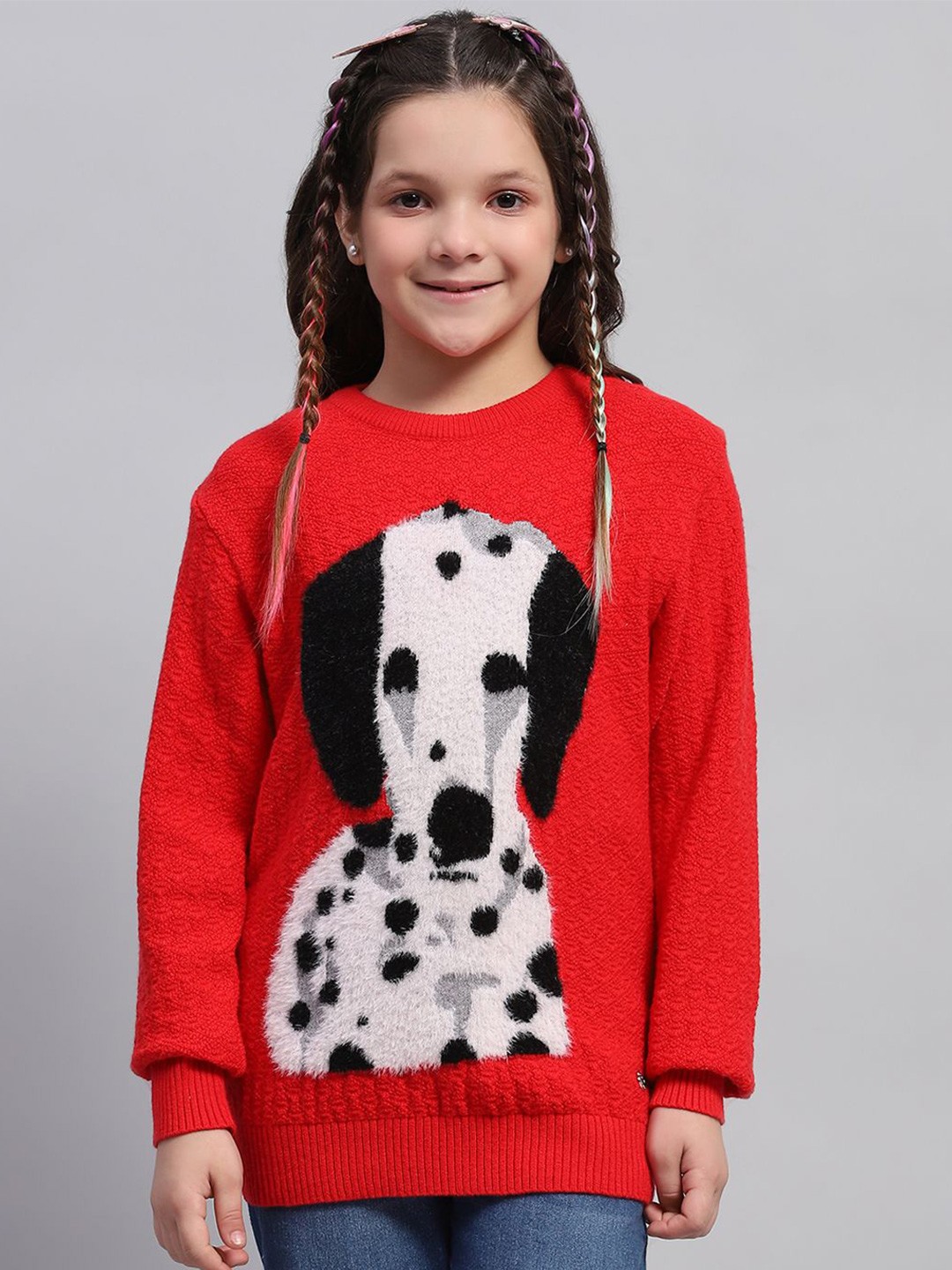 

Monte Carlo Girls Self Design Printed Woollen Top, Red
