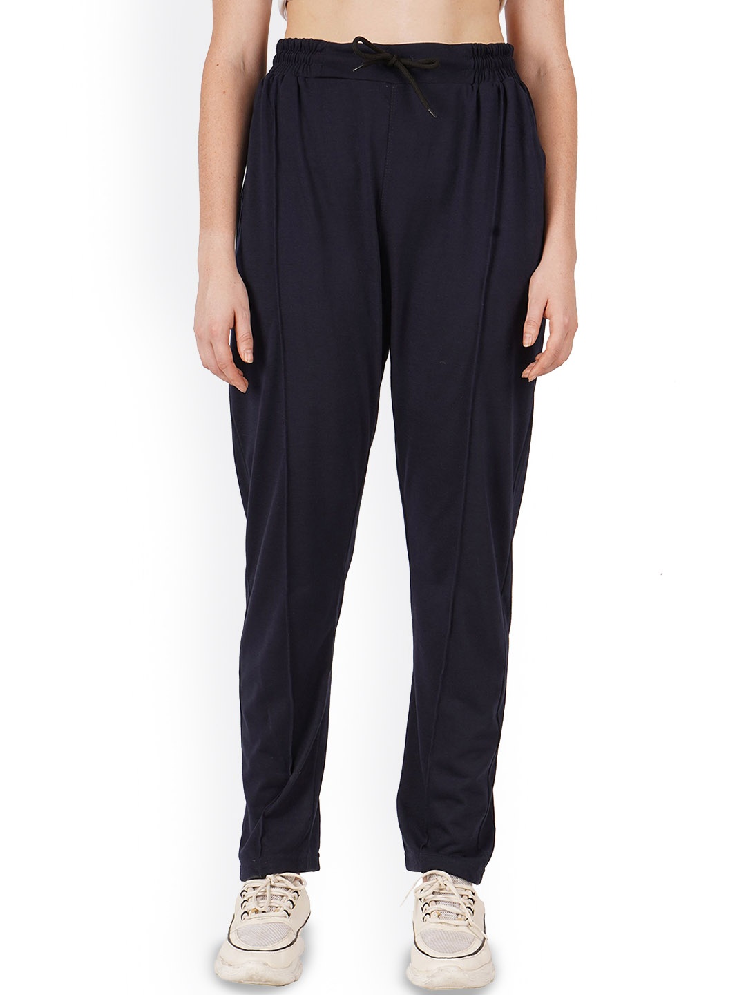 

Fashionable Women Cotton Mid-Rise Regular Fit Track Pants, Navy blue