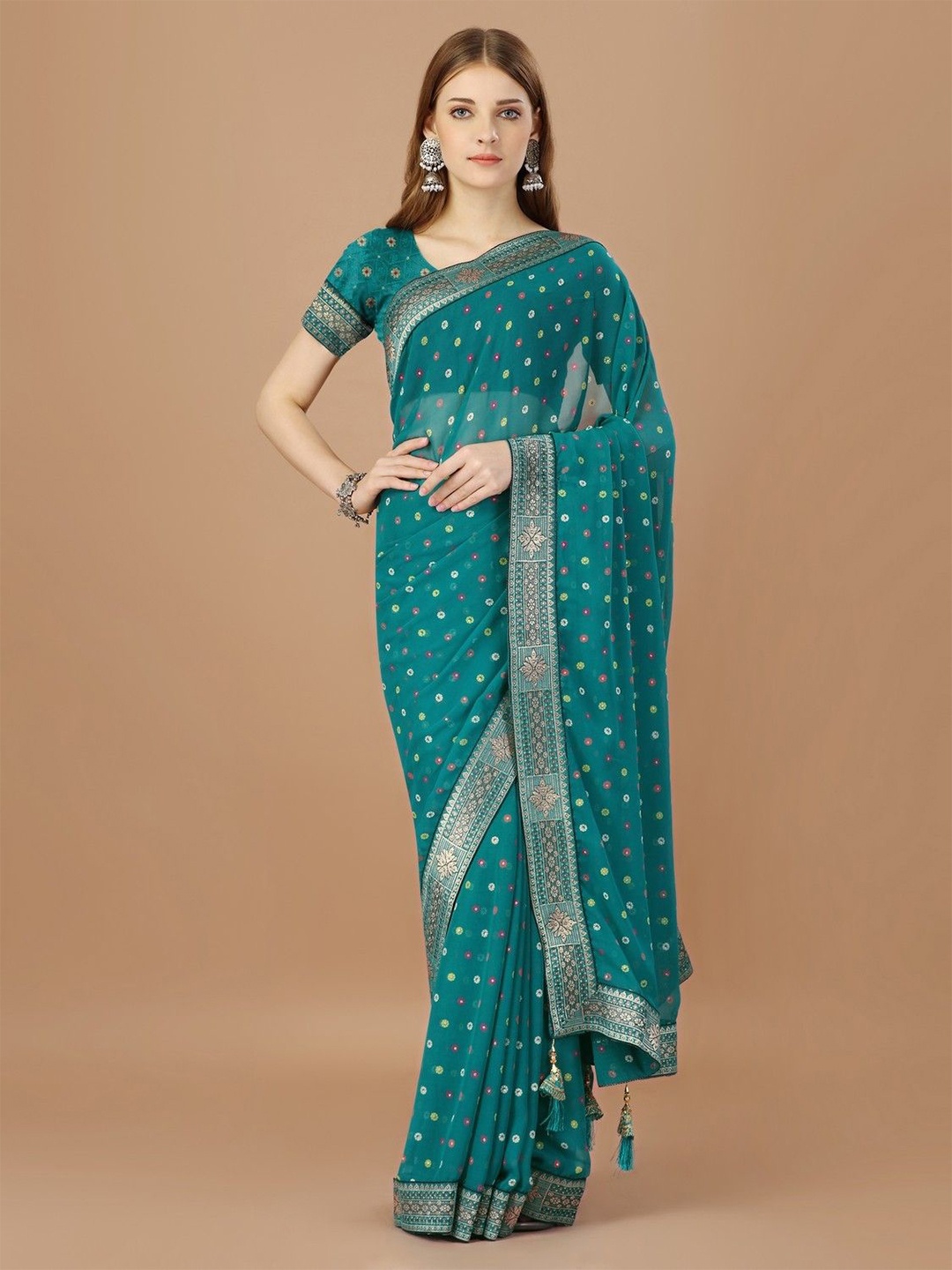 

DIVASTRI Bandhani Printed Bandhani Saree, Teal