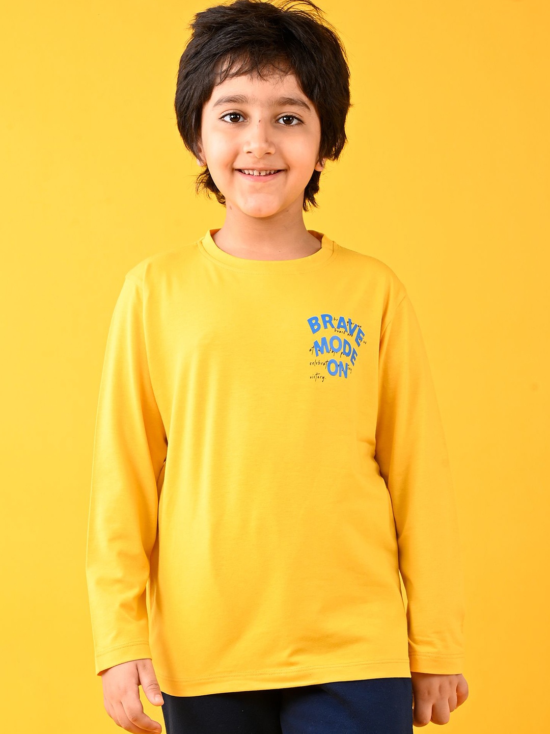 

Anthrilo Boys Typography Printed Round Neck Cotton T-shirt, Yellow