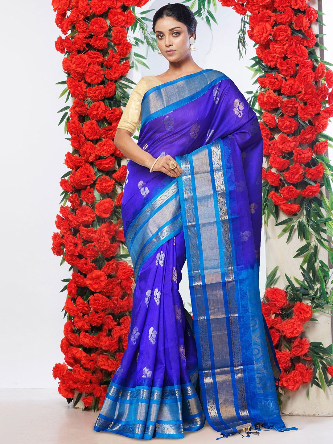 

Unnati Silks Woven Design Pure Silk Kanjeevaram Saree, Blue