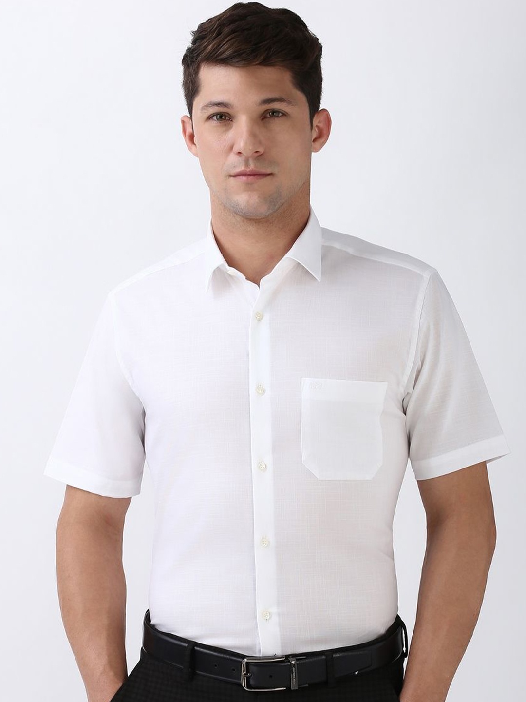 

Peter England Men Spread Collar Solid Cotton Casual Shirt, White