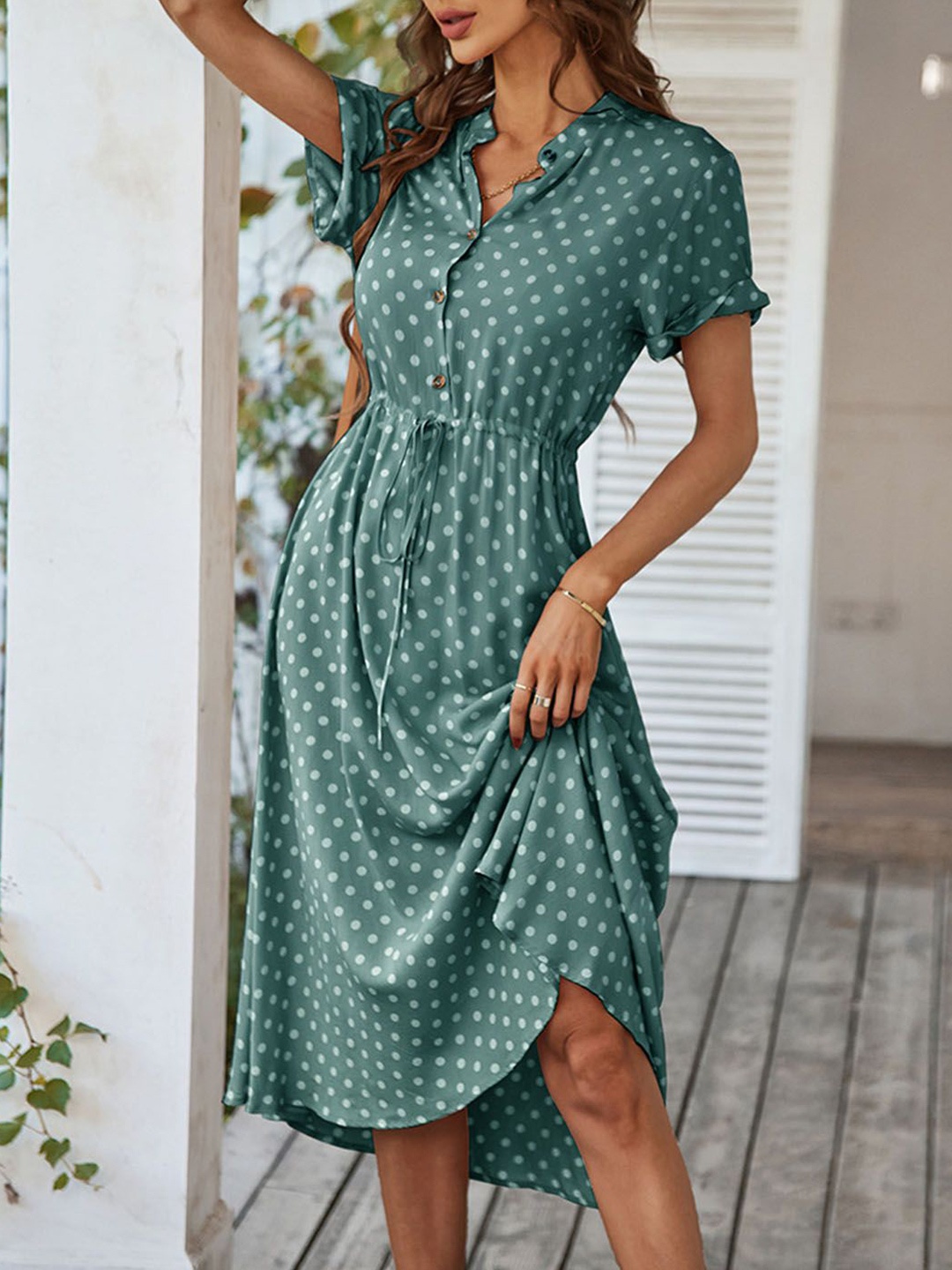 

StyleCast Women Polka Dot Printed Fit and Flare Dress, Green