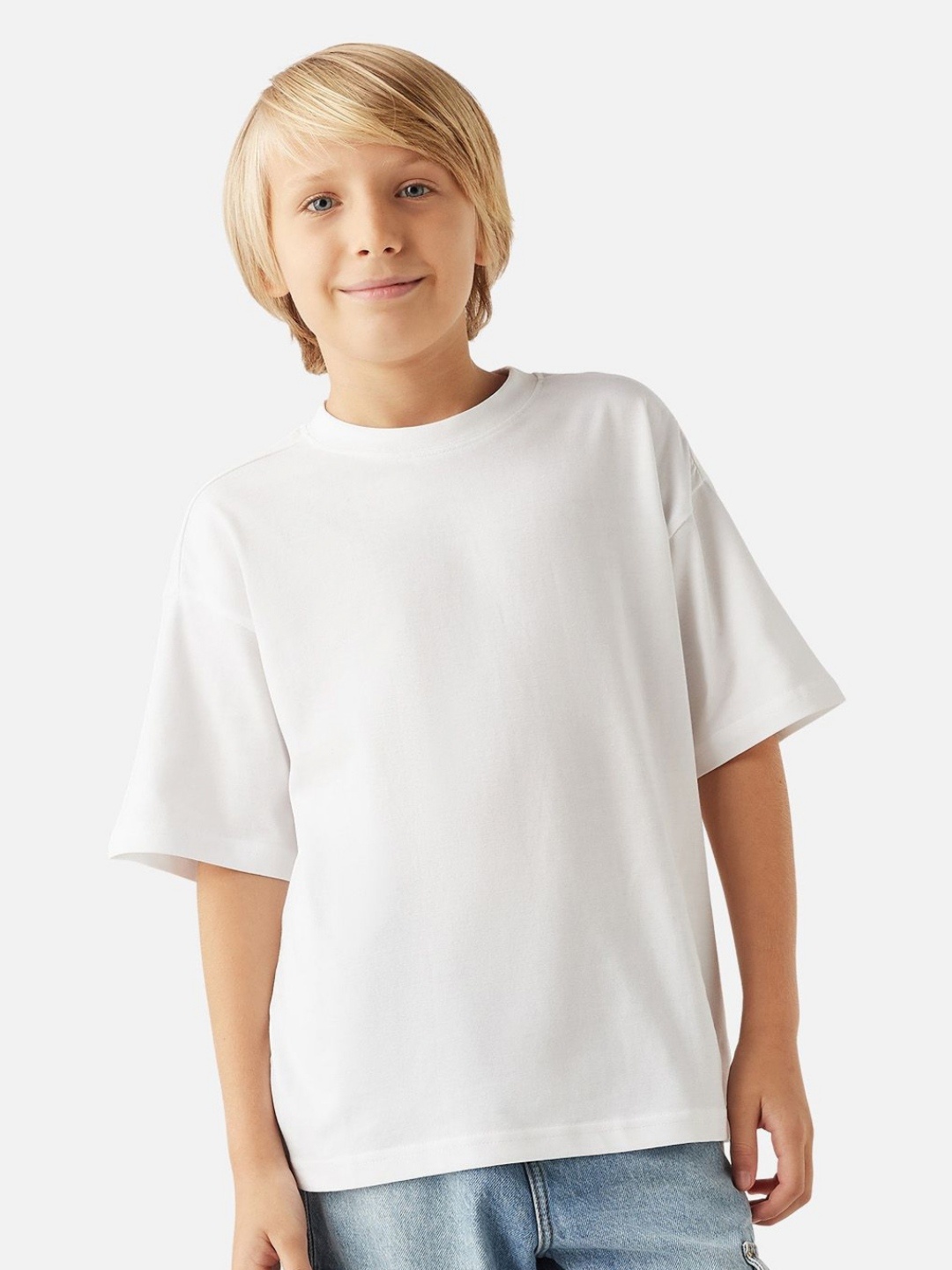 

Juniors by Babyshop Boys Solid Round Neck Cotton Oversized T-shirt, White